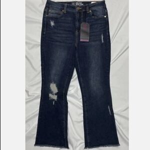 No Boundaries Distressed Dark Blue Crop Flare Jeans